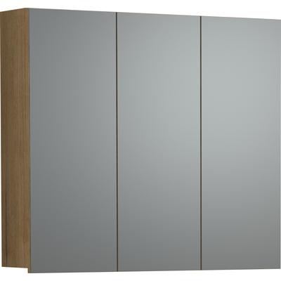 Spiegelschrank WELLTIME "Amrum", braun (eiche), B:90cm H:80cm T:20cm, FSC-zertifizierter Holzwerkstoff, Schränke, 3-Türiger Badspiegel mit Stauraum - Maße (B/T/H) 90/20/80 cm Image