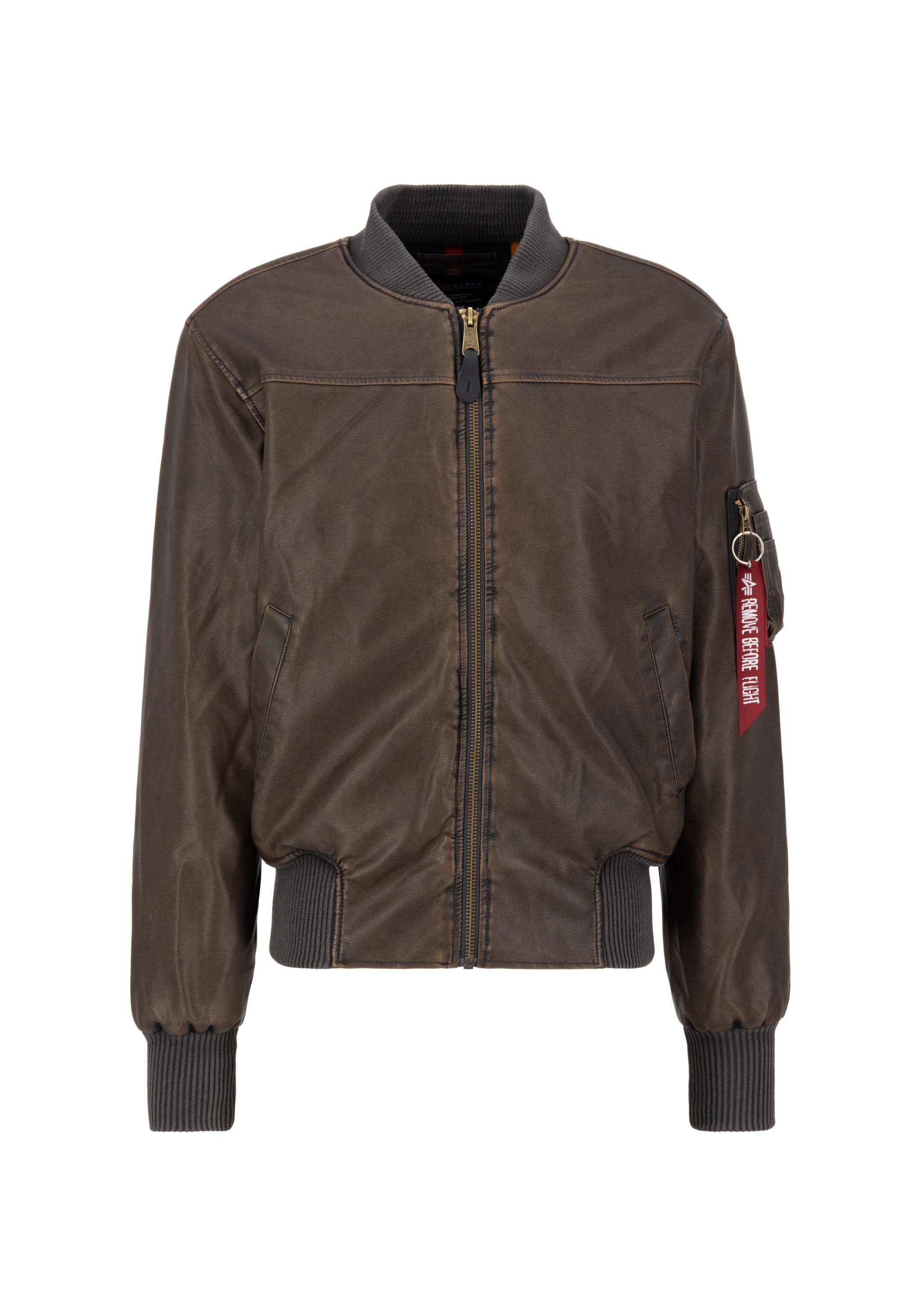 Bomberjacke ALPHA INDUSTRIES "MA-1 Faux Leather Vintage", Herren, Gr. M, braun (vintage braun), Obermaterial: 100% Polyurethan, Futter: 100% Nylon, Füllung: 100% Polyester, Jacken Bomberjacke