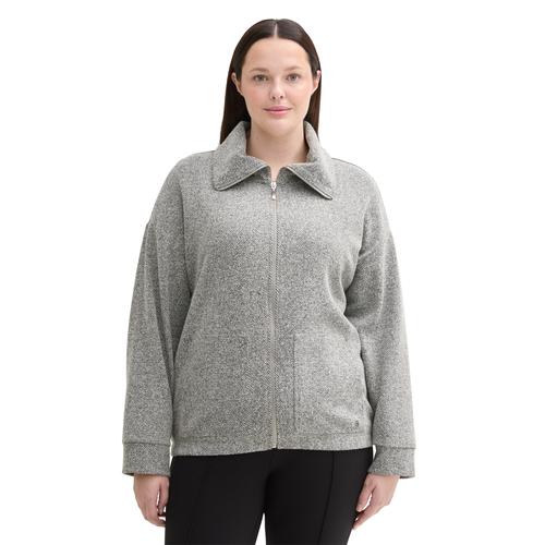 Sweatjacke TOM TAILOR PLUS Gr. 50, grau (grey heringbone boucle) Damen Sweatjacken mit Fischgrätenmuster