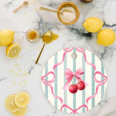 Emanuela Carratoni Preppy Bows and Cherries Cutting Board