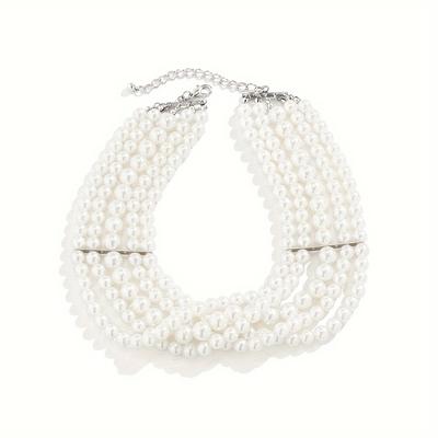 TEMU 5-layer Pearl Choker Necklace - Elegant Choker With Sparkling Rhinestones, & Parties, Everyday Jewelry|choker Necklace|durable Alloy Image