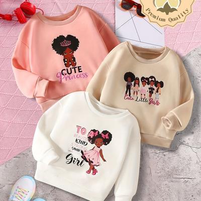 TEMU 3pcs Baby's Cartoon Lovely Girl Print Sweatshirt, Casual Long Sleeve Top, Toddler & Infant Girl's Clothing For Fall Spring