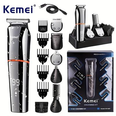 TEMU Kemei Km-5898 11 In 1 Grooming Kit For Mens Washable And Rechargeable Hair Trimmer