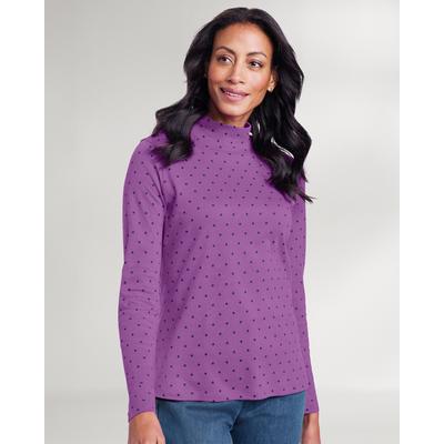 Appleseeds Women's Essential Cotton Dot-Print Mockneck Tee - Multi - XL - Misses