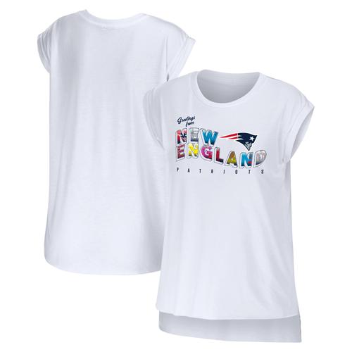 Damenbekleidung von Erin Andrews Weißes New England Patriots Greetings From Muscle T-Shirt