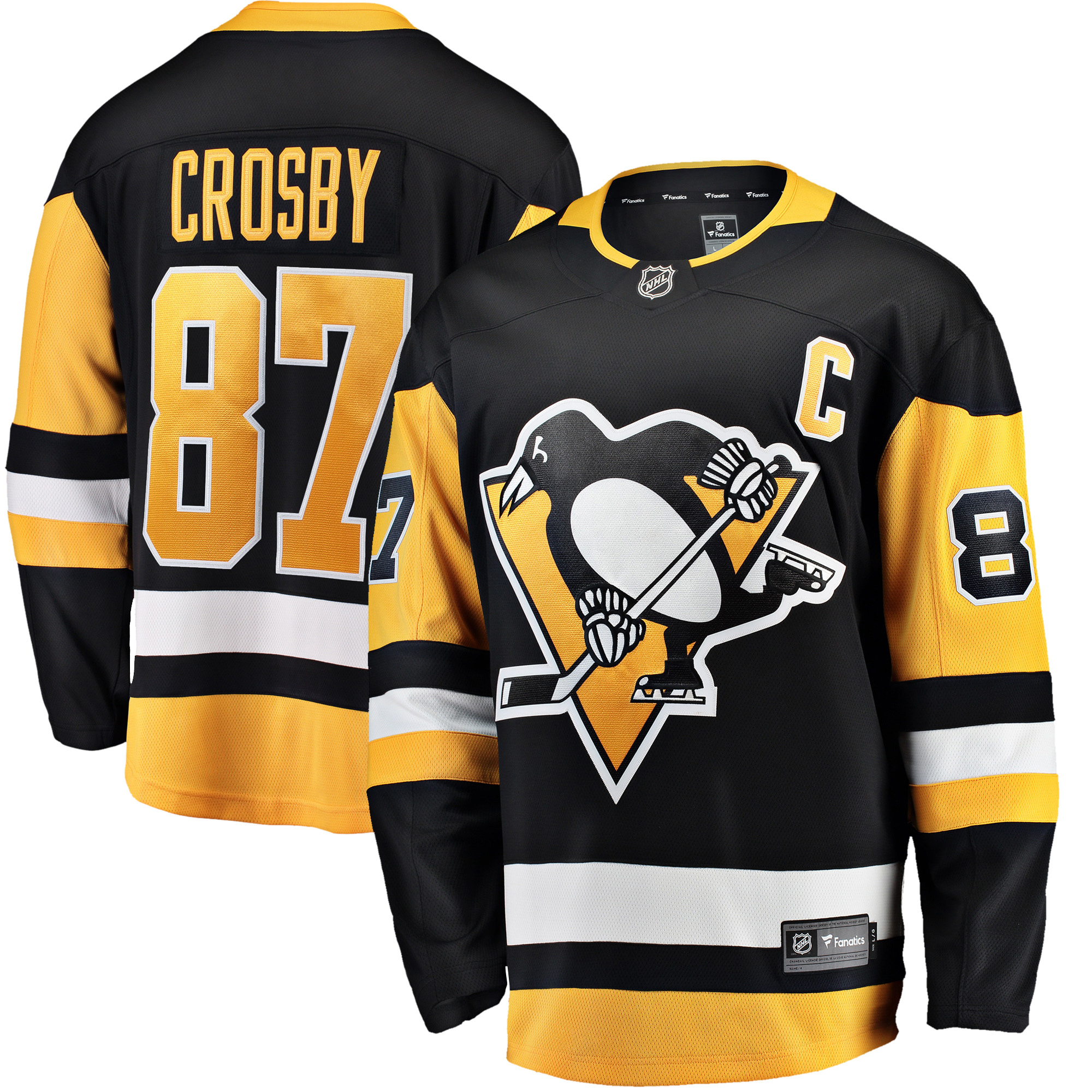 "Fanatics Sidney Crosby Herren-Heimtrikot der Pittsburgh Penguins mit Kapitänsaufnäher, schwarz" Image