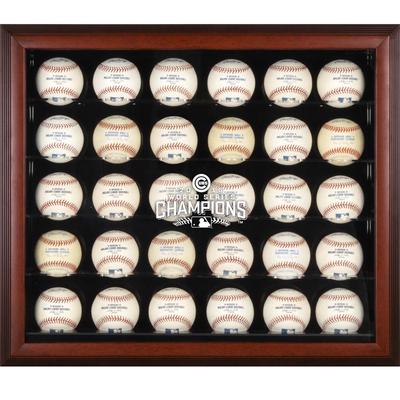 Vitrine für 30 Bälle der Chicago Cubs 2016 MLB World Series Champions mit Mahagoni-Rahmen und Logo Image