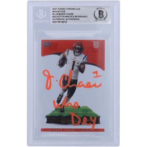 Ja'Marr Chase Cincinnati Bengals signierte 2021 Panini Chronicles Magnitude Orange Ink #MAG-5 Beckett Fanatics bezeugte authentifizierte Rookie-Karte mit 