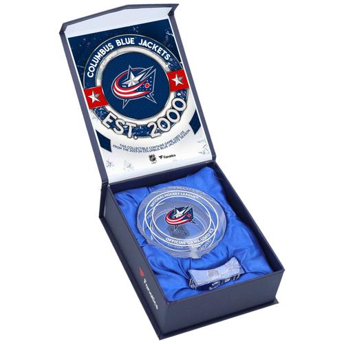 Columbus Blue Jackets Crystal Puck – gefüllt mit Heimeis aus der Saison 2023-24