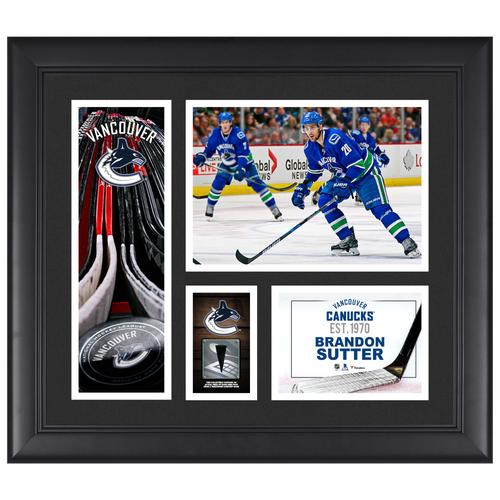 Gerahmte Spielercollage der Vancouver Canucks von Brandon Sutter, 15 x 17 Zoll, mit einem Stück eines beim Spiel verwendeten Pucks