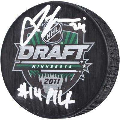 Jamie Oleksiak Seattle Kraken signierter Hockeypuck mit NHL Draft-Logo 2011 und Aufschrift „#14 Pick“ Image