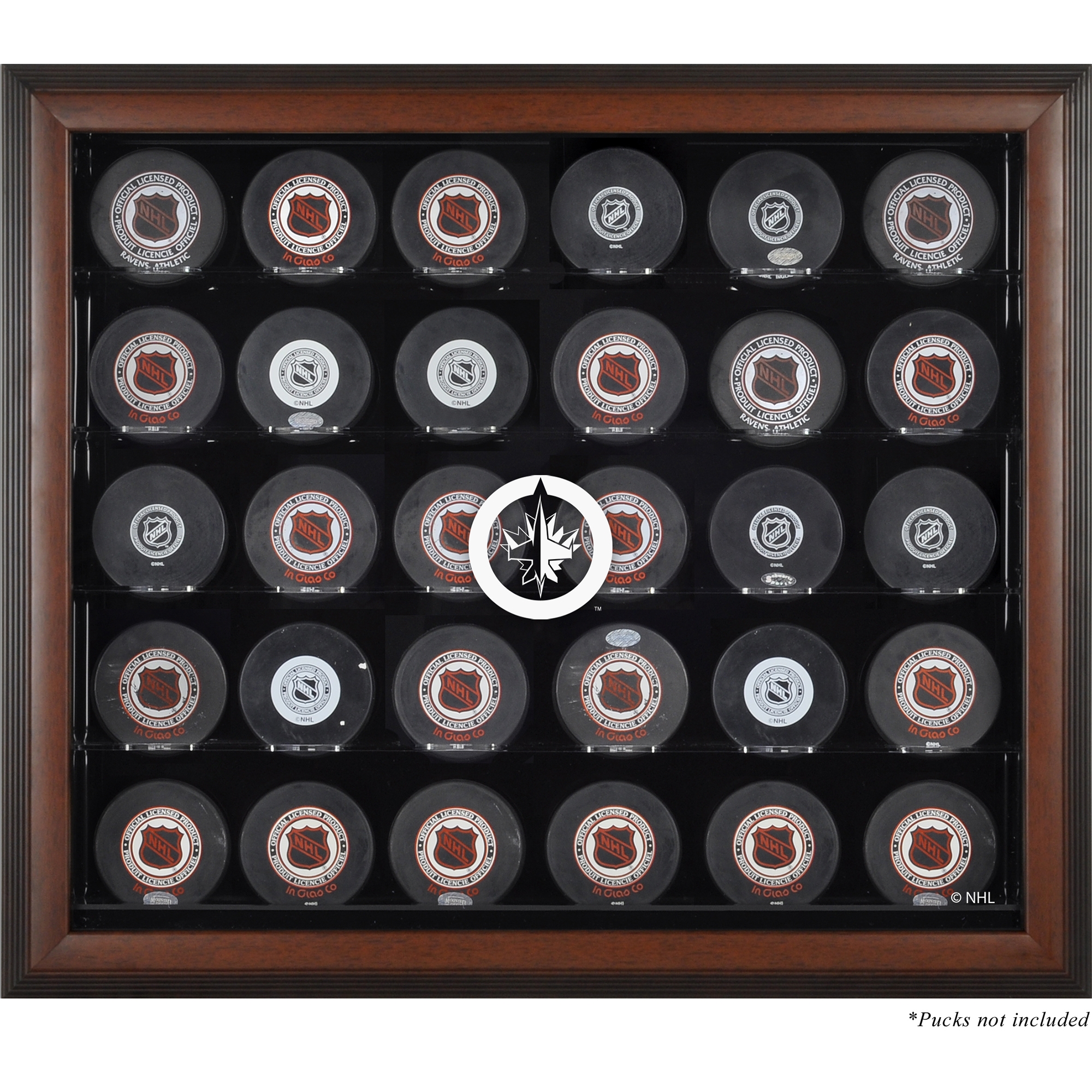 Winnipeg Jets – Vitrine mit Logo, 30 Hockey-Pucks, braun gerahmt Image