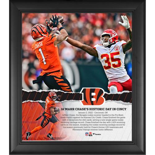 Ja'Marr Chase Cincinnati Bengals, gerahmt, 15 x 17 Zoll, NFL-Collage mit Rookie-Receiver-Rekord, Einzelspiel