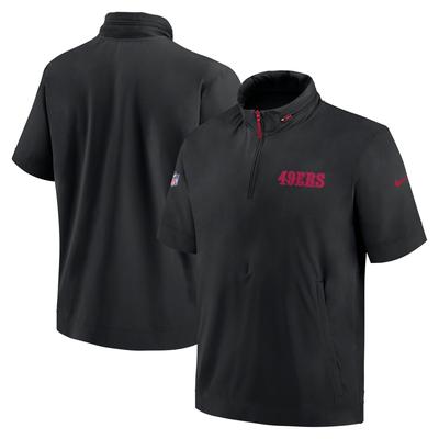 Schwarze Nike San Francisco 49ers 2024 Sideline Coach Kurzarm-Kapuzenjacke mit Halbreißverschluss für Herren Image