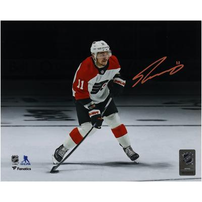 Travis Konecny, Philadelphia Flyers, signiertes 8 x 10 Zoll großes weißes Shooting Spotlight-Foto Image