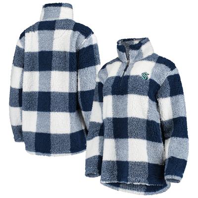 Damen G-III 4Her von Carl Banks Deep Sea Blue/White Seattle Kraken Plaid Sherpa Quarter-Zip Jacke Image