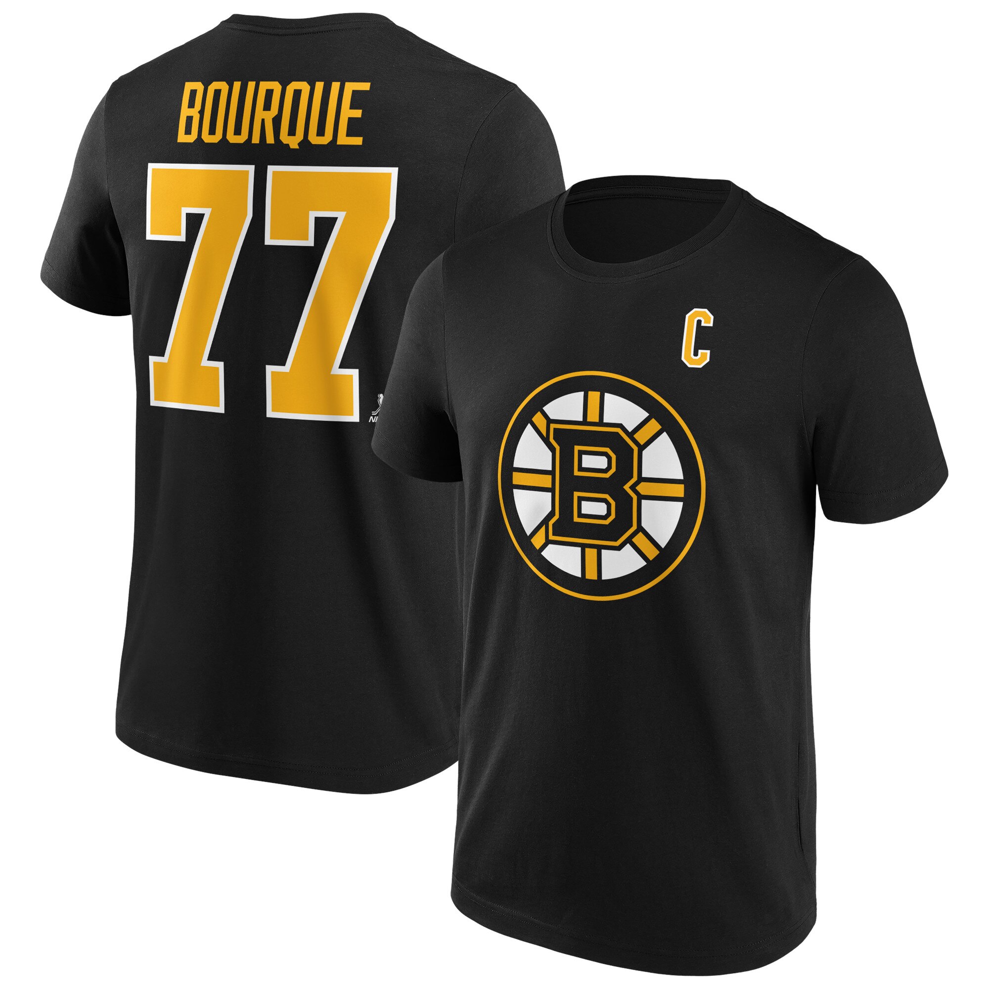 Boston Bruins Fanatics Branded Iconic Name & Number Graphic T-Shirt - Schwarz - Bourque 77 - Herren Image