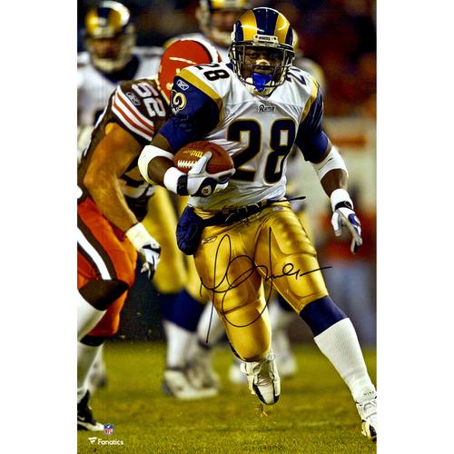 Marshall Faulk, St. Louis Rams, signiertes Lauffoto, vertikal, 40,6 x 50,8 cm