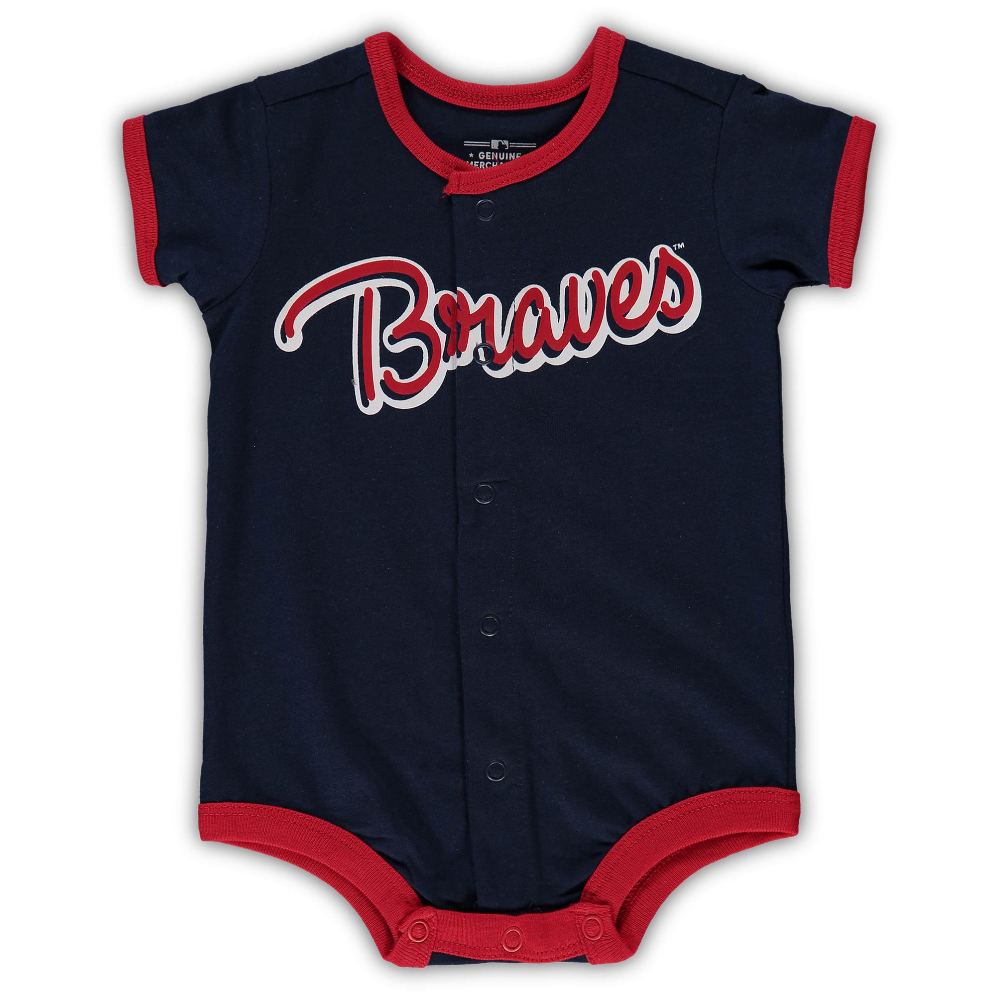 Marineblauer „Atlanta Braves Stripe Power Hitter“-Strampler für Neugeborene und Kleinkinder Image
