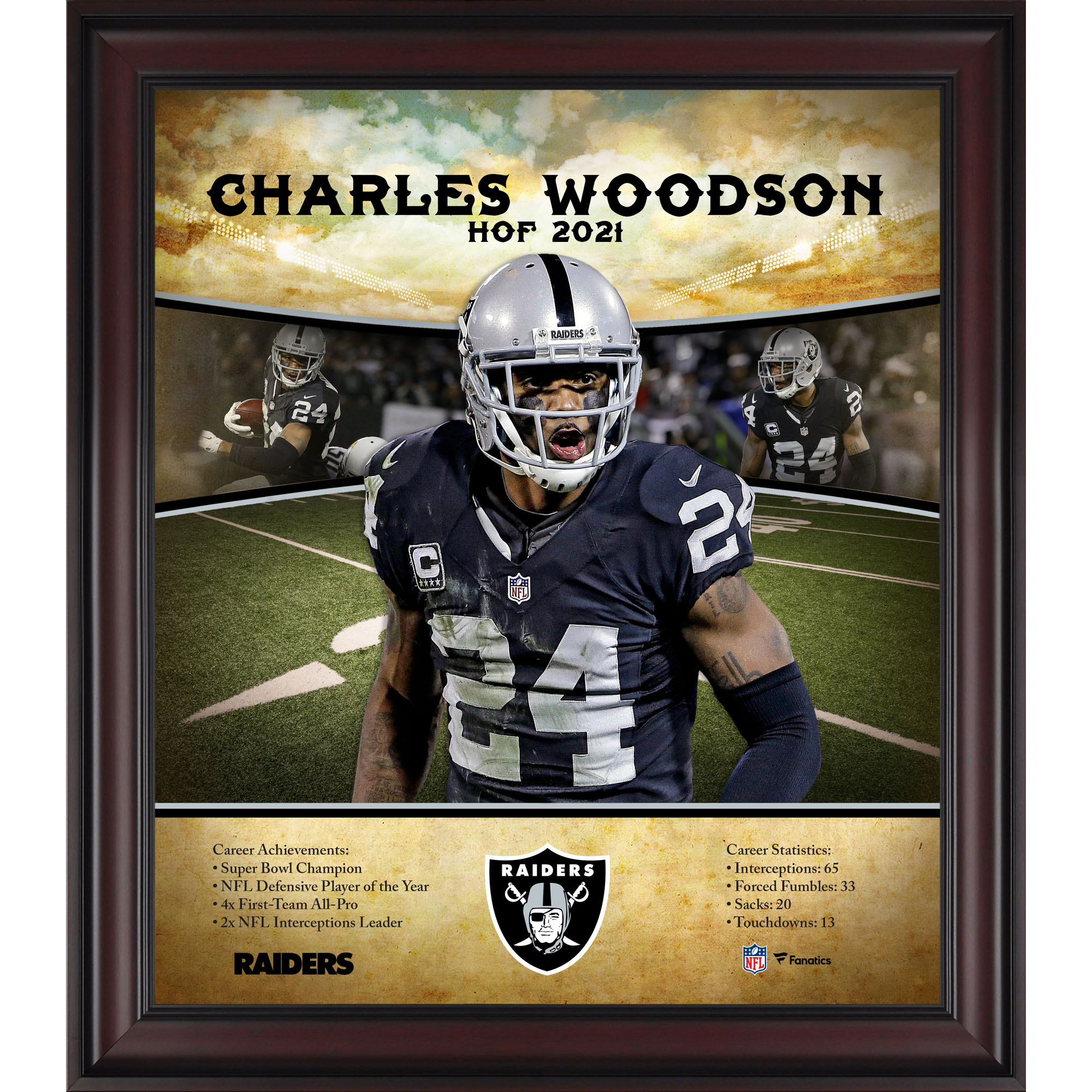 Charles Woodson Oakland Raiders Hall of Fame Karriereprofil-Collage, gerahmt, 15 x 17 Zoll Image