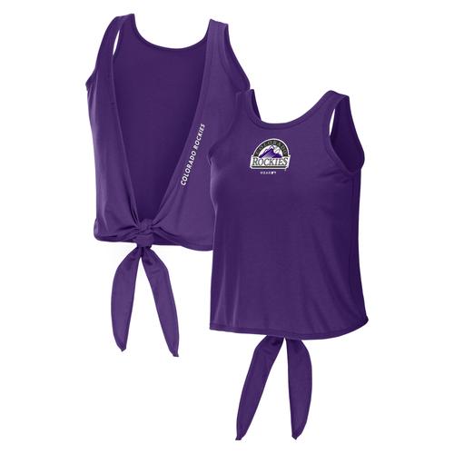 Damenmode von Erin Andrews Lila Colorado Rockies Tanktop mit offener Rückseite und Twist-Krawatte