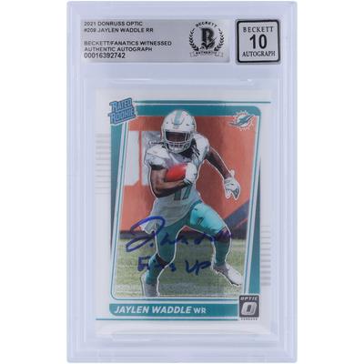 Jaylen Waddle Miami Dolphins signierte 2021 Panini Donruss Optic Rated Rookie #208 Beckett Fanatics bezeugte authentifizierte 10 Rookie-Karte mit "Fins Up"-Aufschrift Image