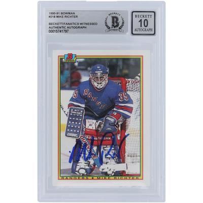 Mike Richter, New York Rangers, signiert, 1990–91, Bowman #218, Beckett, von Fanatikern bezeugt, authentifizierte 10 Rookie-Karte Image
