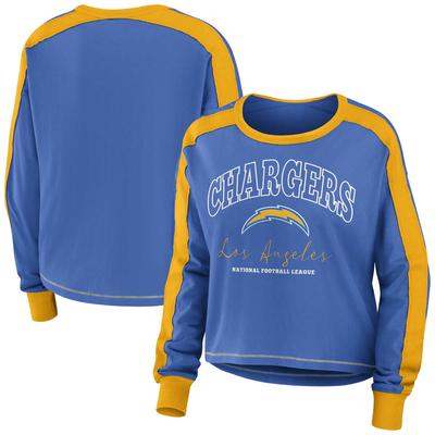 Damen WEAR by Erin Andrews Puderblaues/Goldenes Los Angeles Chargers Color Block Bescheidenes kurzes Langarm-T-Shirt Image