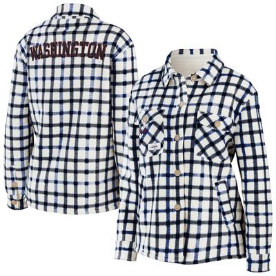 Damen WEAR by Erin Andrews Haferflocken-Hemdjacke mit kariertem Button-Up der Washington Capitals Image