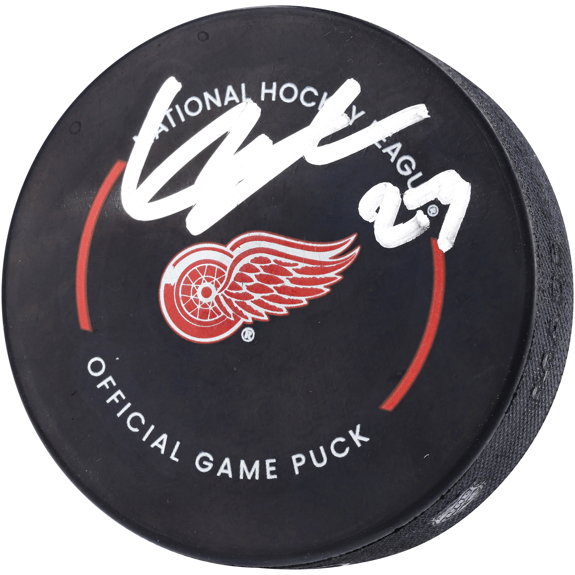 Lucas Raymond Detroit Red Wings - Autogramm-Puck für offizielles Teamspiel Image