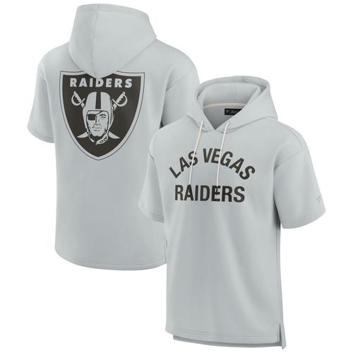 Grauer Unisex-Kapuzenpullover mit kurzen Ärmeln aus superweichem Fleece von Las Vegas Raiders Elements