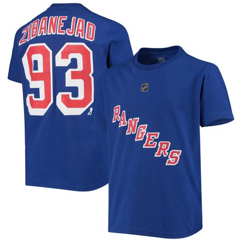 Mika Zibanejad, blaues New York Rangers-T-Shirt mit Spielername und -nummer für Jugendliche