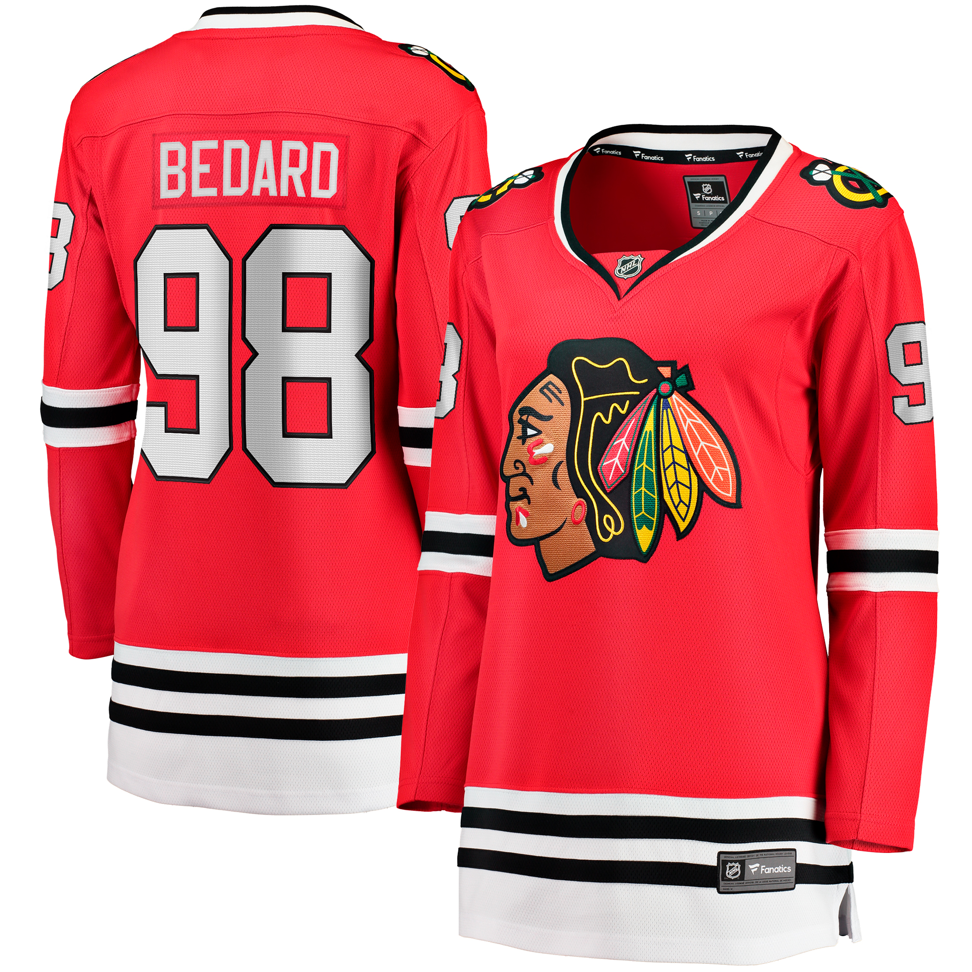 Rotes Chicago Blackhawks-Heimtrikot mit Connor Bedard für Damen von Fanatics Image