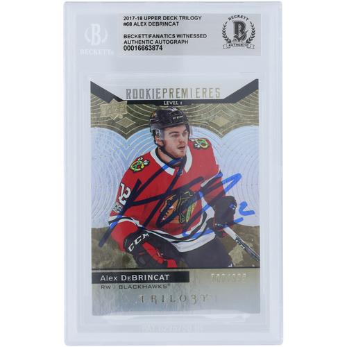 Alex DeBrincat Chicago Blackhawks signierte 2017-18 Upper Deck Trilogy Rookie Premieres #68 #/999 Beckett Fanatics bezeugte authentifizierte Rookie-Karte