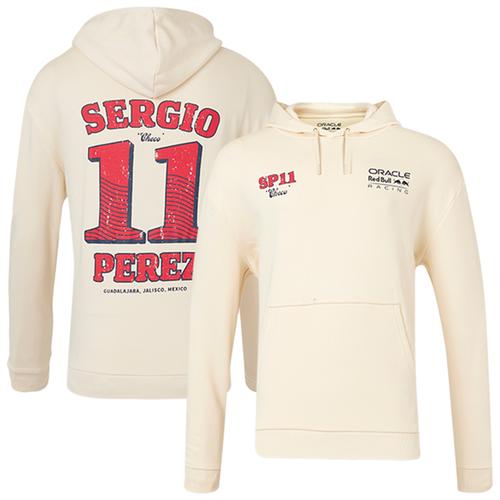 Red Bull Racing Sergio Perez Vintage Übergroßer Kapuzenpullover – Ecru – Unisex