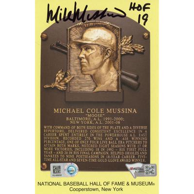Mike Mussina New York Yankees signierte Baseball Hall of Fame Plakette Postkarte mit "HOF 19" Inschrift Image