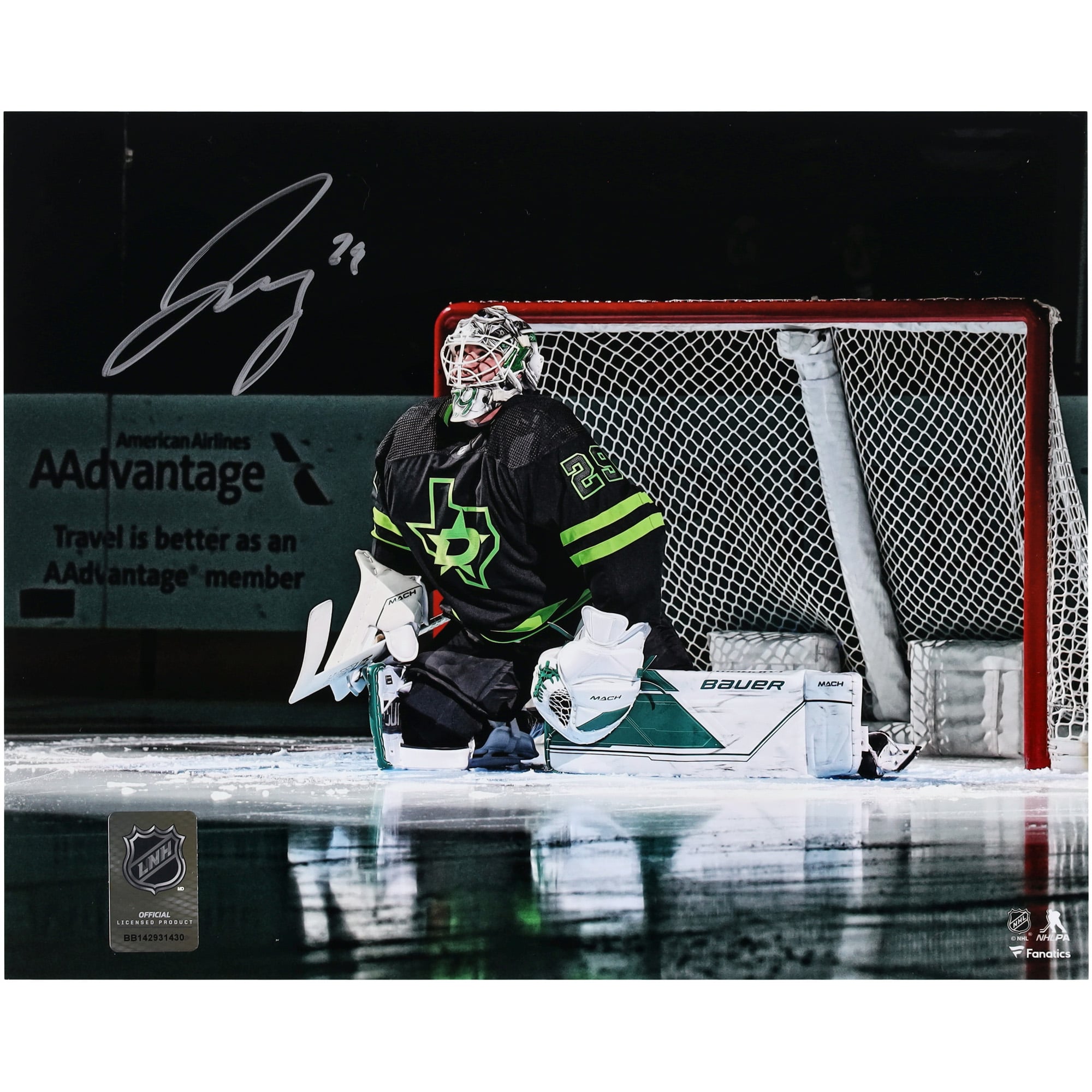 Jake Oettinger, Dallas Stars, signiertes 8 x 10 Zoll großes schwarzes Alternativtrikot im Netzfoto