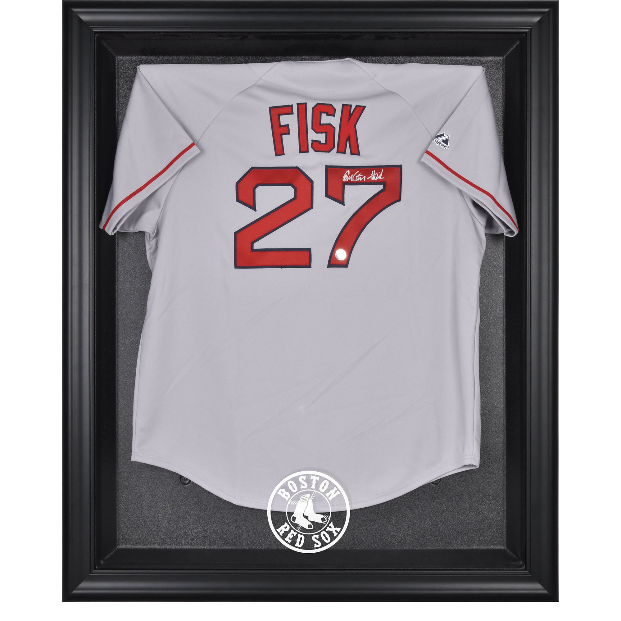 Vitrine mit Logo-Trikot der Boston Red Sox in schwarzem Rahmen Image