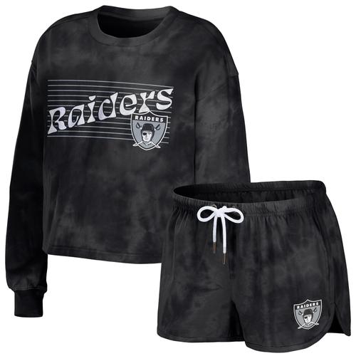 Damenmode von Erin Andrews Schwarzes Las Vegas Raiders Tie-Dye Kurzpullover-Sweatshirt und Shorts Lounge-Set