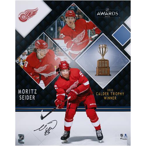 Moritz Seider, Detroit Red Wings, signiertes 16 x 20 Zoll großes stilisiertes Foto des Gewinners der Calder Trophy 2022