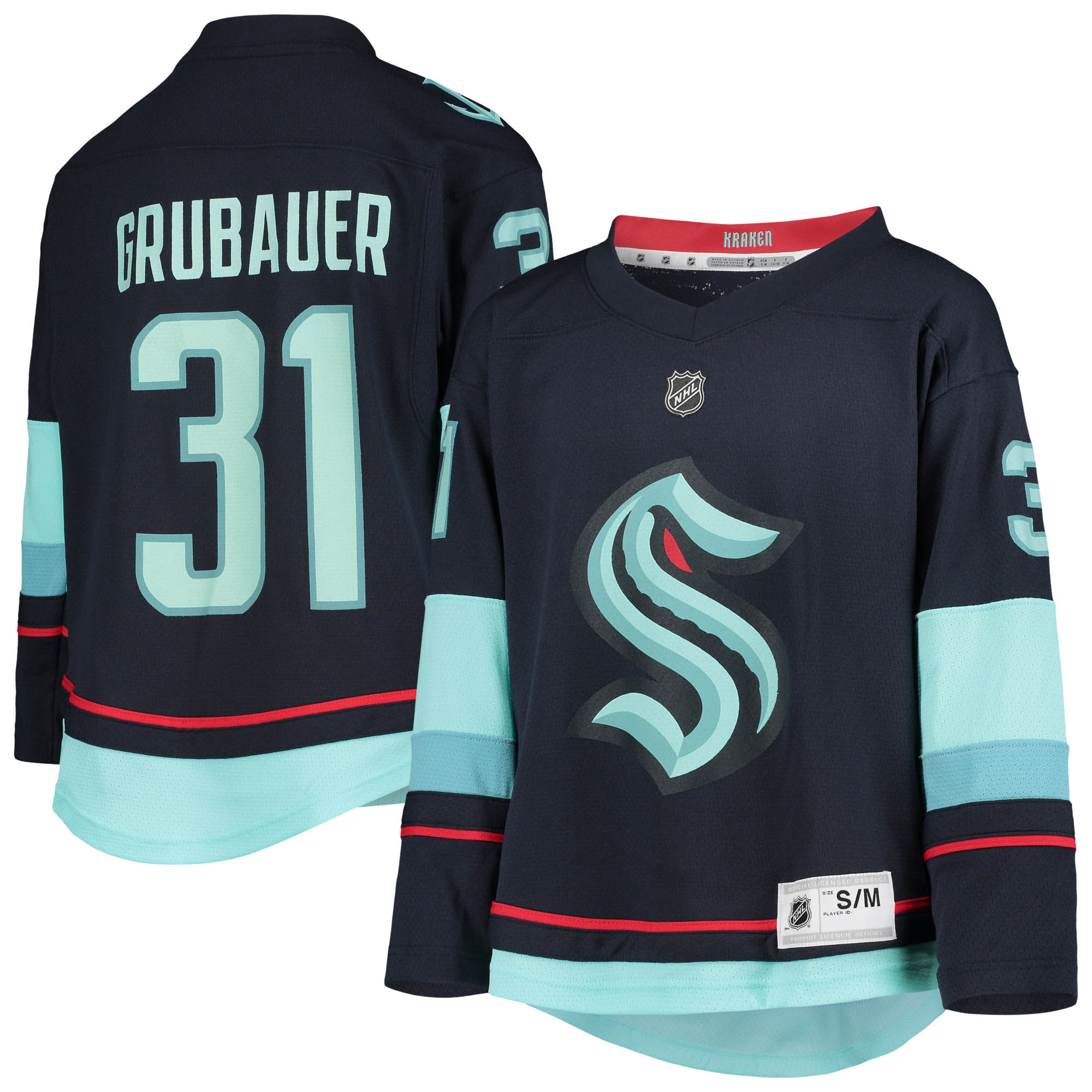 Philipp Grubauer Deep Sea Blue Seattle Kraken Home Replica Spielertrikot für Jugendliche Image