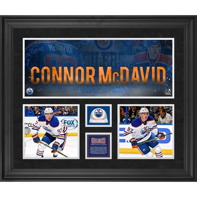 Connor McDavid Edmonton Oilers, gerahmt, 20 x 24 Zoll, Collage aus 3 Fotos mit beim Spiel verwendetem Eis aus seinem NHL-Debüt Image