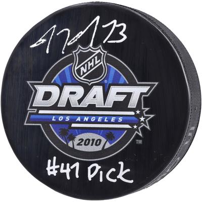 Tyler Toffoli Calgary Flames signierter Hockeypuck mit NHL Draft 2010-Logo und Aufschrift „#47 Pick“ Image