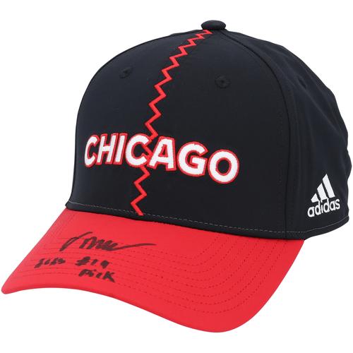 Oliver Moore Chicago Blackhawks signierte 2023 NHL Reverse Retro Cap mit „2023 #19 Pick“-Aufschrift