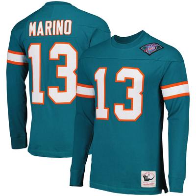 Mitchell & Ness Dan Marino Aqua Miami Dolphins Throwback Langarmshirt für Herren mit Namen und Nummer ehemaliger Spieler Image