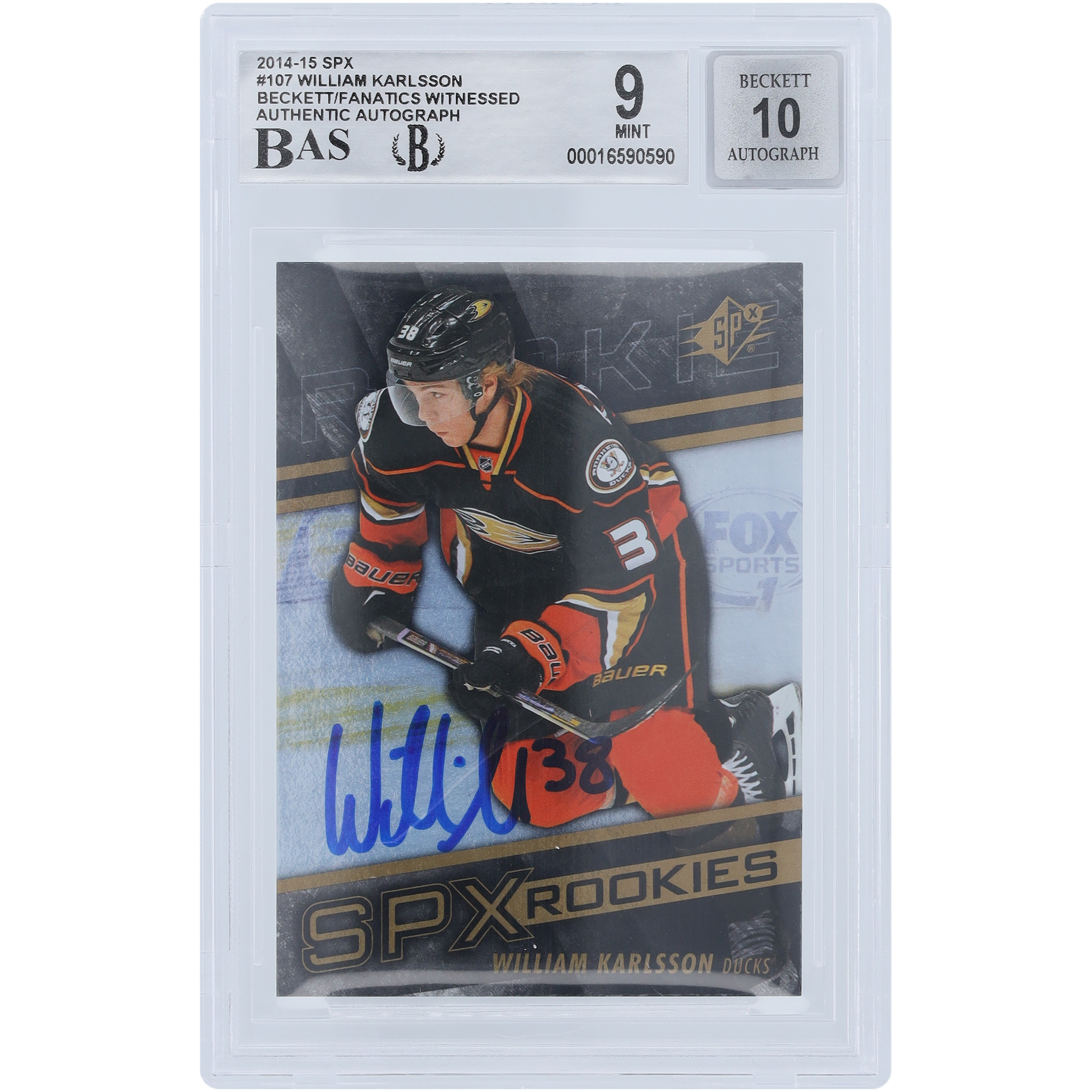 William Karlsson Anaheim Ducks signierte 2014-15 Upper Deck SPX Rookies #107 Beckett Fanatics bezeugte authentifizierte 9/10 Rookie-Karte Image
