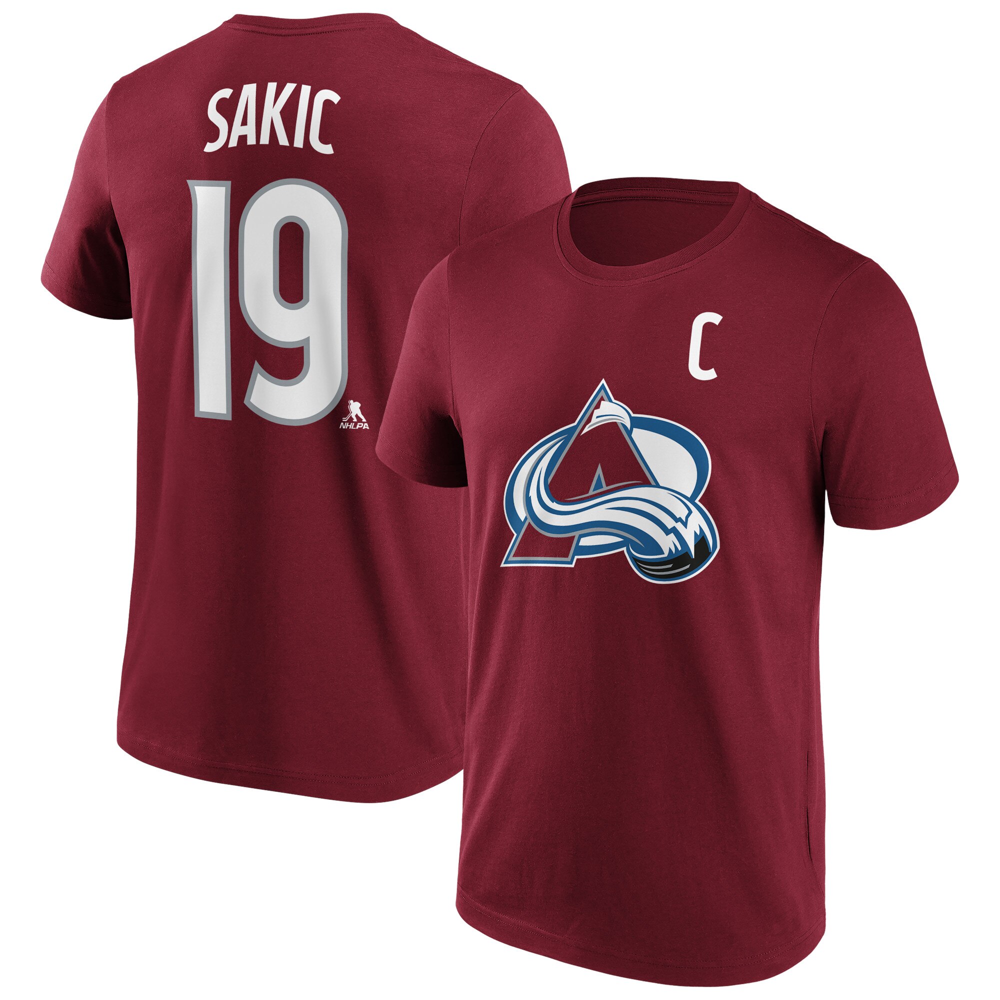 Colorado Avalanche Fanatics Branded Iconic Name & Number Graphic T-Shirt - Claret - Sakic 19 - Herren Image