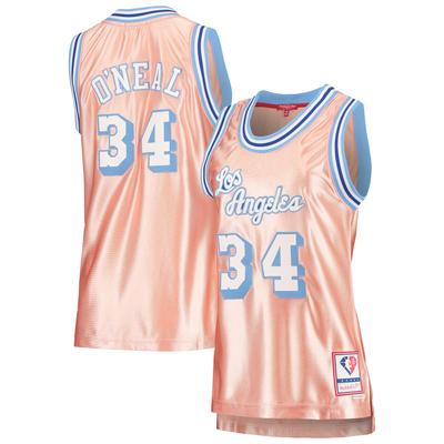 Damen Mitchell & Ness Shaquille O'Neal Pink Los Angeles Lakers 75th Anniversary Rose Gold 1996 Swingman Jersey