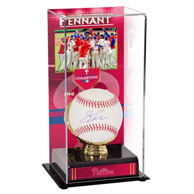 Signierter Baseball von Zack Wheeler, Philadelphia Phillies, und sublimierter Baseball-Vitrine für die Meister der Nationalliga 2022 Image