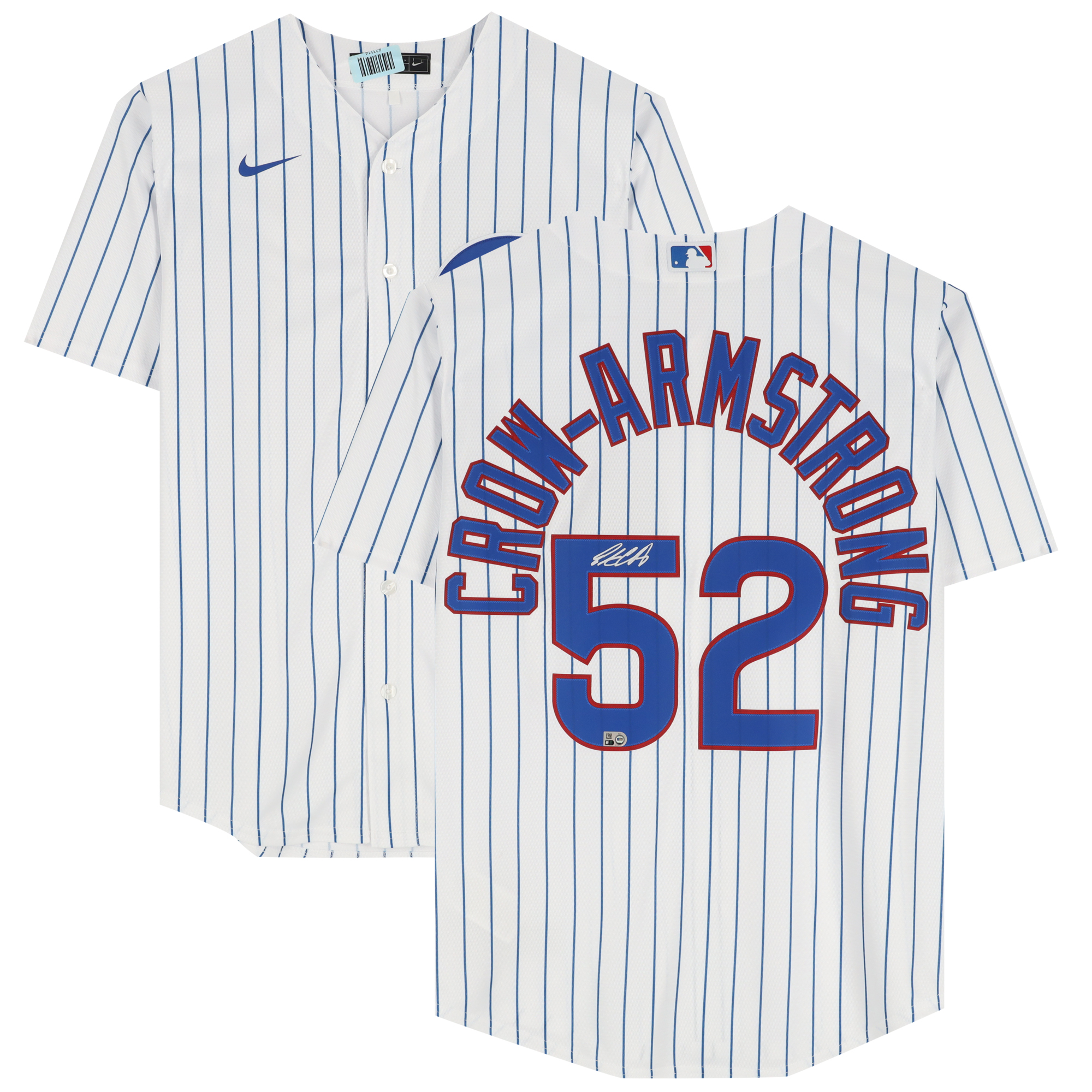 Pete Crow-Armstrong Chicago Cubs signiertes weißes Nike-Replika-Trikot mit Nadelstreifen Image